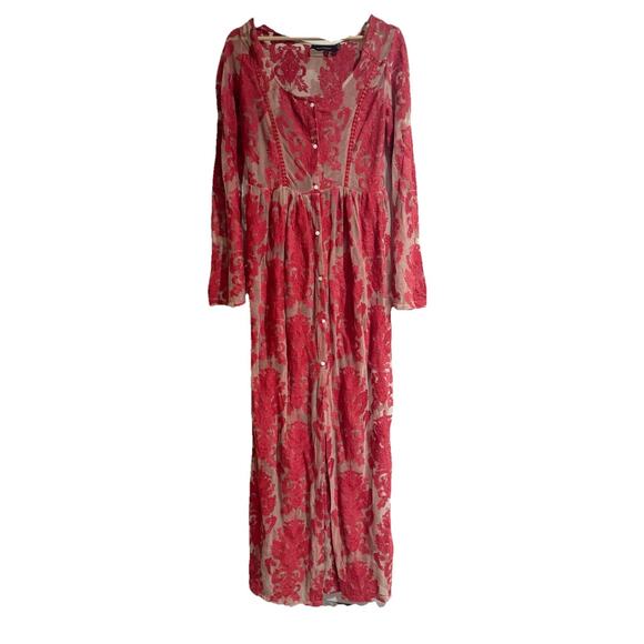 MINKPINK Women Small Crime Of Passion Dress Mesh Embroidered Long Sleeve Maxi - Picture 1 of 9